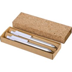 Schreibset aus recyceltem Aluminium, recyceltem ABS und Kork, natürlich, B11837