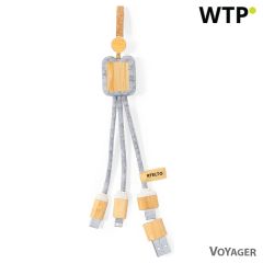 Bamboo and felt RPET charging cable, hanger, grey, V1346-19