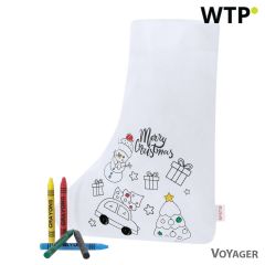 Calza di Natale da colorare, motivo natalizio, pastelli, bianco, VA236-02