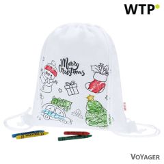 Borsa con cordoncino per colorare, motivo natalizio, pastelli, bianco, VA237-02