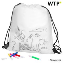 Borsa con cordoncino per colorare, pennarelli | Franklin, bianco, V9827-02