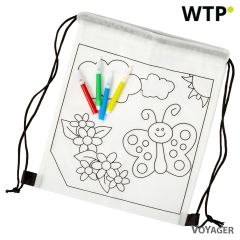 Borsa con cordoncino per colorare, pennarelli, bianco, V0414-02