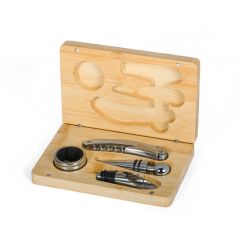 Vinski set 4 kosi iz bambusa in kovine, naravna, E14298