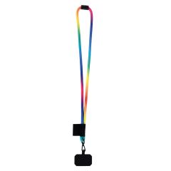 Regenbogen-Ausweishülle mit Handyhalter aus Polyester und Metall, E14337