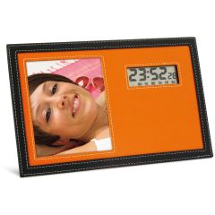 Uhr aus Kunststoff und PU mit LCD und Bilderrahmen, orange, E14339