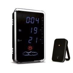 Kunststoff LED funkgesteuerte Tischuhr, Schwarz, E14352