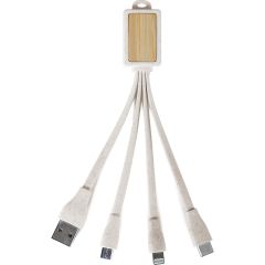 3 u 1 kabel za punjenje od pšenične slame+TPE i bambusa, prirodni, E14584
