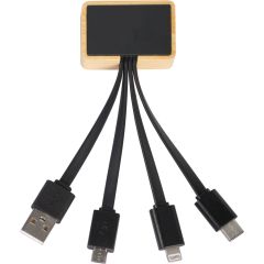 3 U 1 kabel za punjenje od bambusa i plastike, crno, E14591