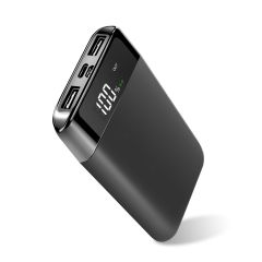 10000 mAh USB i bežični plastični punjač, crno, E14596