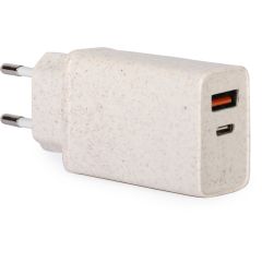 20W 2 u 1 USB brzo punjač u pšeničnoj slami + recikliranoj ABS plastici, prirodni, E14599
