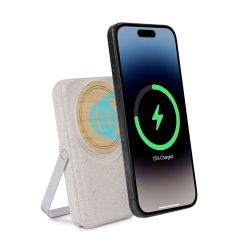 Magnetisches USB- und kabelloses Ladegerät 10000 mAh aus Weizenstroh+ABS und Bambus, E14715