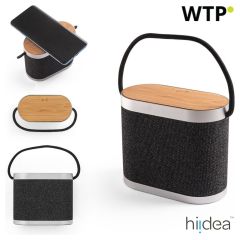 GUETTA, 5W prenosni zvočnik s super hitrim 15W brezžičnim polnilcem in 2-urnim časom delovanja baterije, izdelan iz bambusa in recikliranega PET (100% rPET), temno siva, 97183-133
