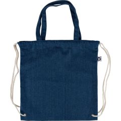 Borsa con cordoncino in denim riciclato Dex, blu, 1349541-005999999