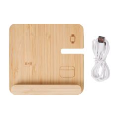 Wireless charger Tribu | Recycled bamboo | 3-in-1, brown, 1514192-011999999