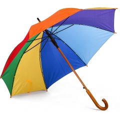 23" Regenbogen automatischer Holzregenschirm aus 190T Polyester, verschiedene Farben, K18215