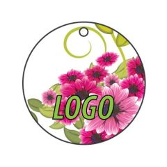Art.02 Car air freshener with print. Shape circle: fi 71 mm. Classic quality. With printed paper card.
