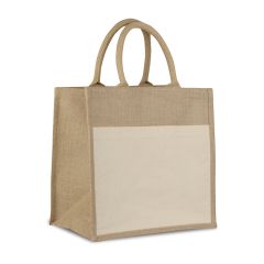 Einkaufstasche aus Jute und Baumwolle mit Bodenfalte, natürlich, Q24862