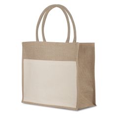 Einkaufstasche aus Jute und Baumwolle mit Bodenfalte, natürlich, Q24863