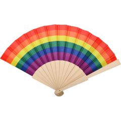 Zložljiv mavrični ventilator iz lesa in RPET, različne barve, S26038