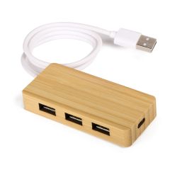 USB ports connector in bamboo and plastic, natural, S26290