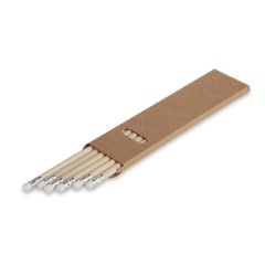 Box of 6 wooden pencils with eraser, natural, S26425