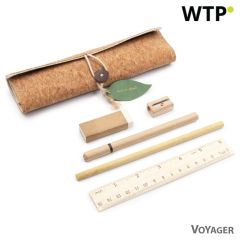 Šolski set, etui za svinčnike, svinčnik, kemični svinčnik, ravnilo, radirka in šilček | Clark, rjava, V7248-17