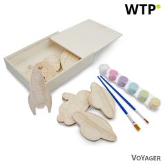 Wooden blocks set for painting, paints and 2 brushes | Priya, brown, VA121-17